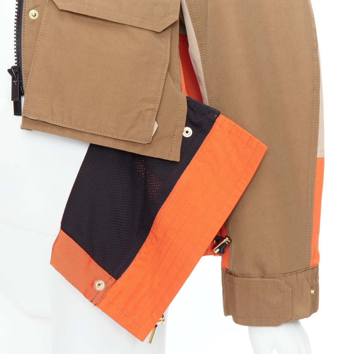SACAI 2022 khaki orange cotton nylon deconstructed flared anorak JP1 S For Sale 2