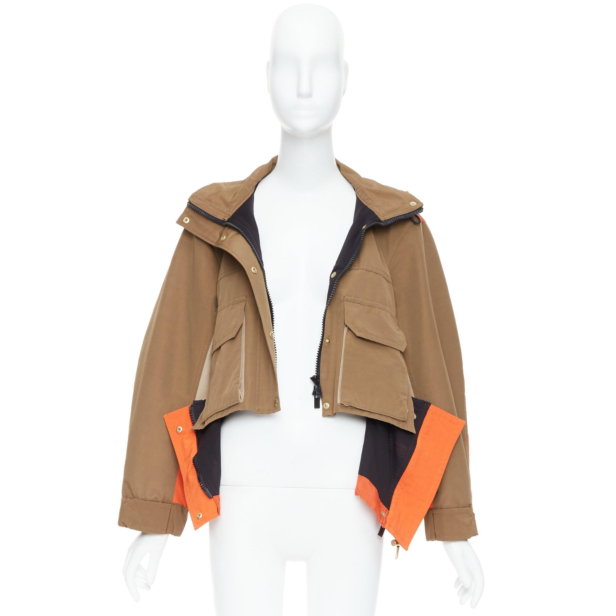 SACAI 2022 khaki orange cotton nylon deconstructed flared anorak JP1 S For Sale 4