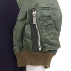 SACAI 2022 vert marine éponge sweat MA-1 bomber sleeve sweater dress JP3 L