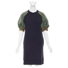 SACAI 2022 vert marine éponge sweat MA-1 bomber sleeve sweater dress JP3 L