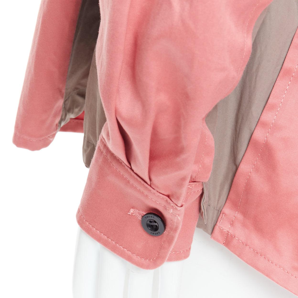 SACAI 2022 pink grey cotton nylon flared inserts safari boxy shirt JP3 L
Reference: CNLE/A00420
Brand: Sacai
Designer: Chitose Abe
Collection: 2022
Material: Cotton, Nylon
Color: Pink, Grey
Pattern: Solid
Closure: Button
Extra Details: Paneled