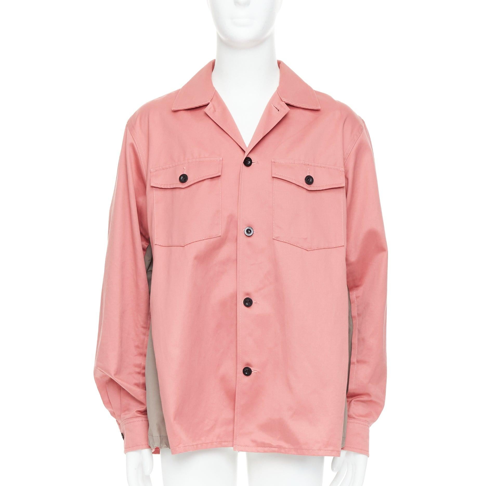 Pink SACAI 2022 pink grey cotton nylon flared inserts safari boxy shirt JP3 L For Sale