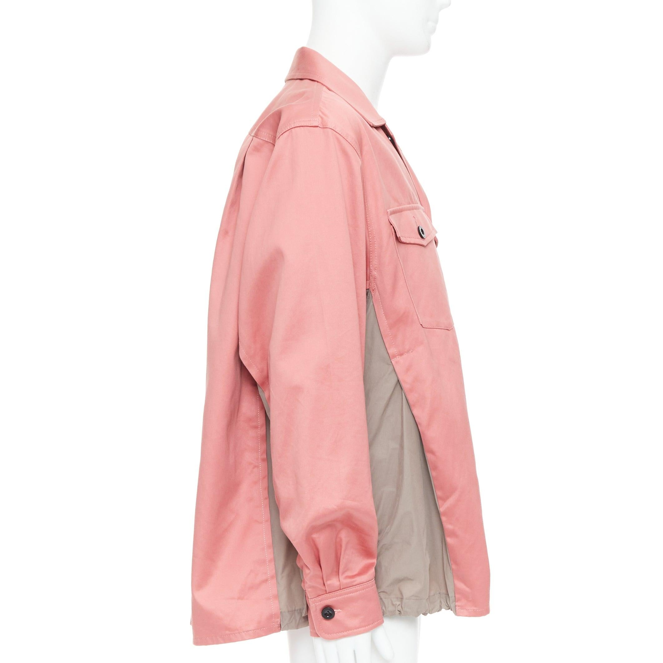 SACAI 2022 pink grey cotton nylon flared inserts safari boxy shirt JP3 L In Good Condition For Sale In Hong Kong, NT