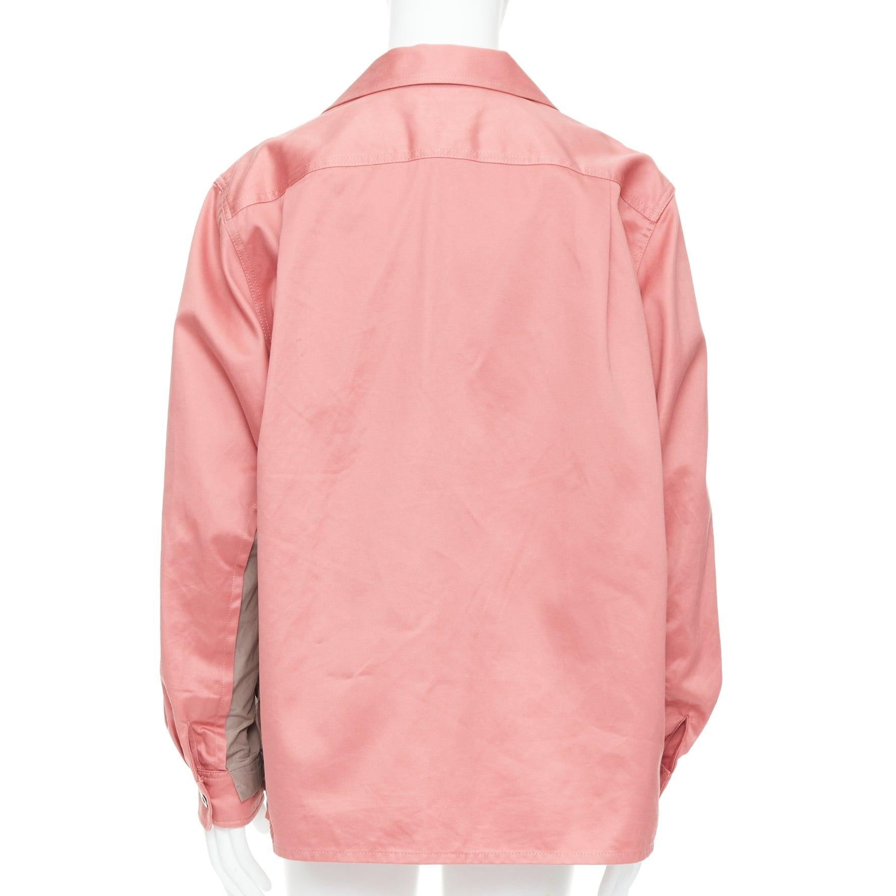 Men's SACAI 2022 pink grey cotton nylon flared inserts safari boxy shirt JP3 L