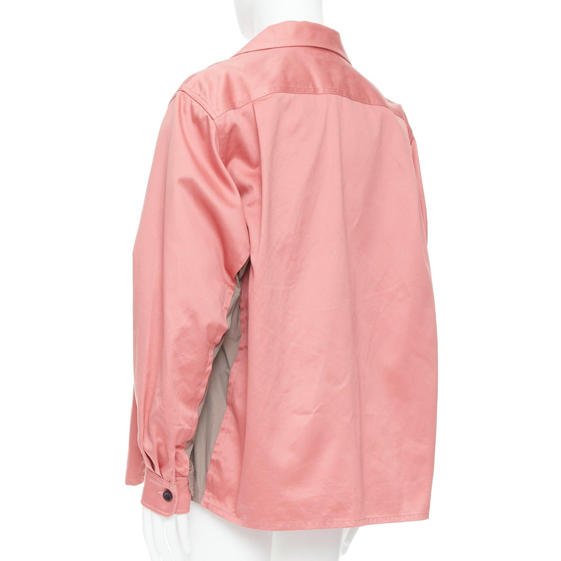 SACAI 2022 pink grey cotton nylon flared inserts safari boxy shirt JP3 L For Sale 1