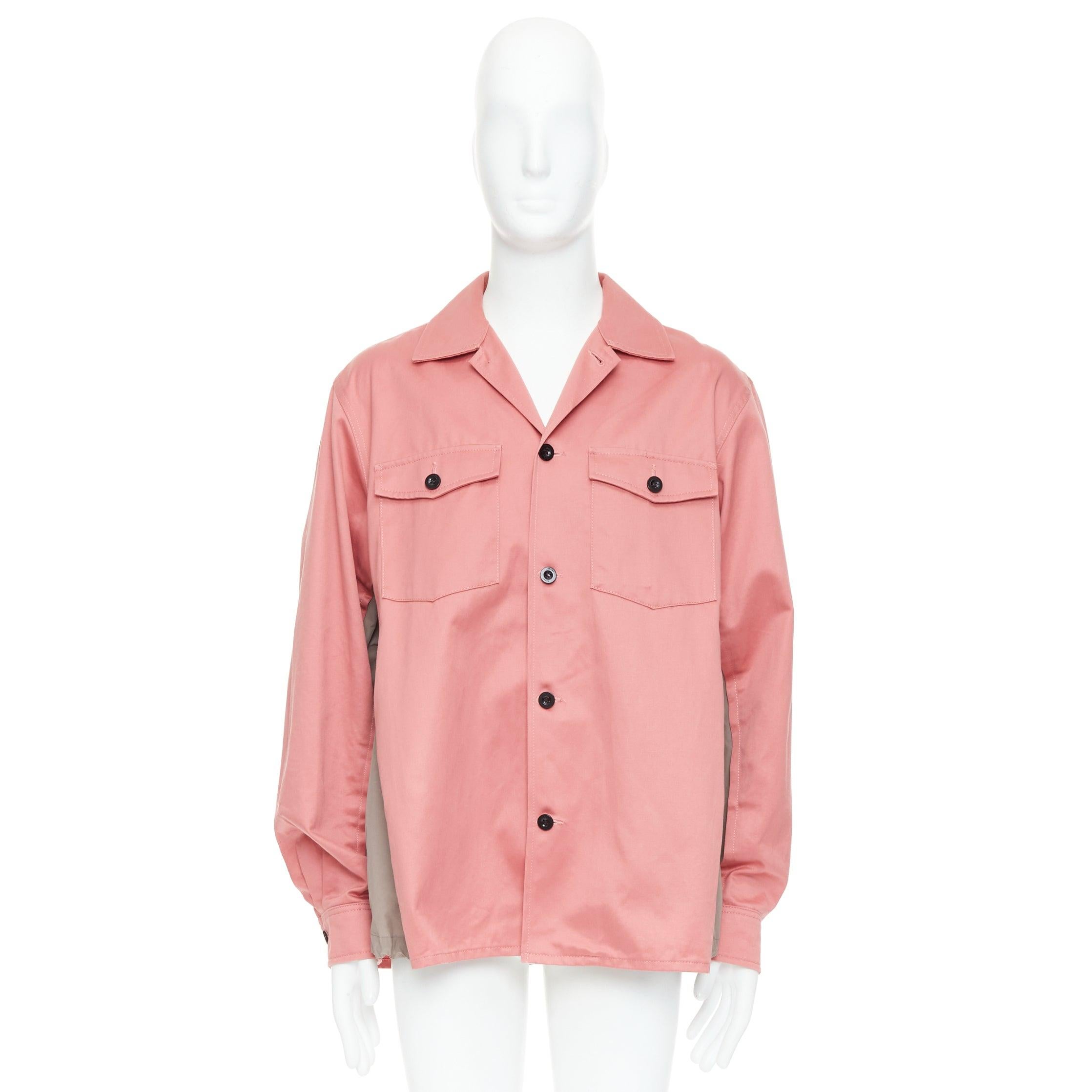 SACAI 2022 pink grey cotton nylon flared inserts safari boxy shirt JP3 L 4