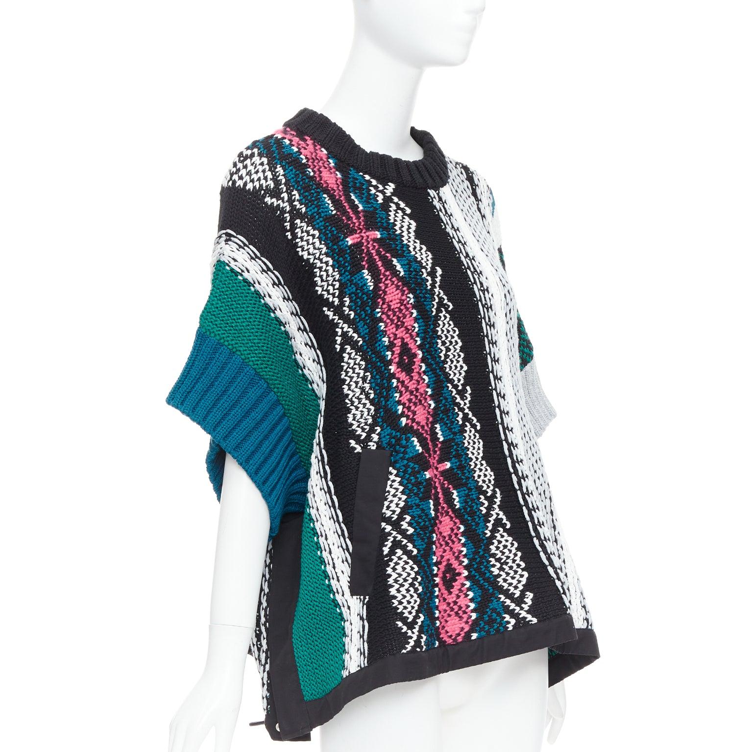 Black SACAI 2022 Rug green black cotton knitted flared sweater JP3 L For Sale