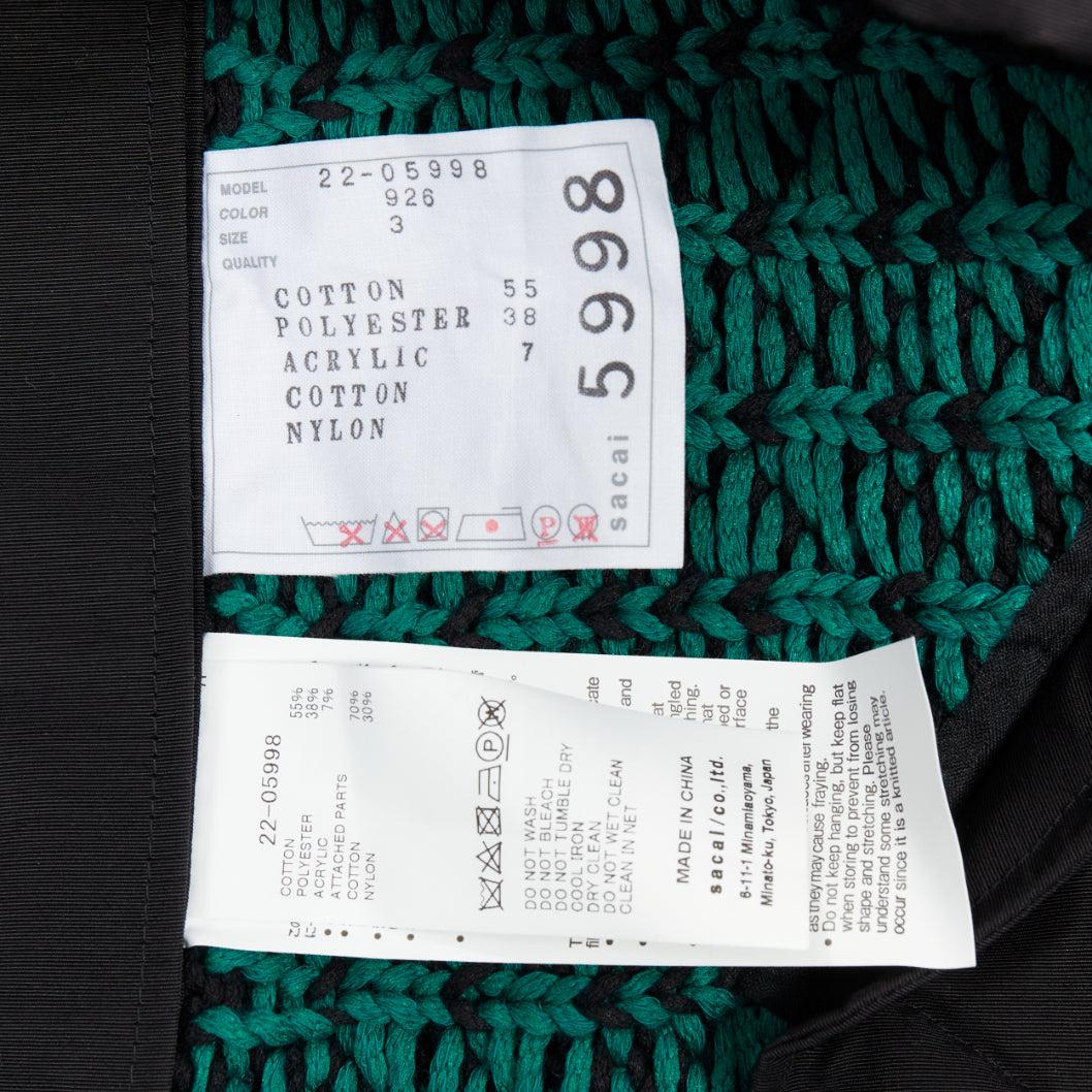 SACAI 2022 Rug green black cotton knitted flared sweater JP3 L For Sale 3