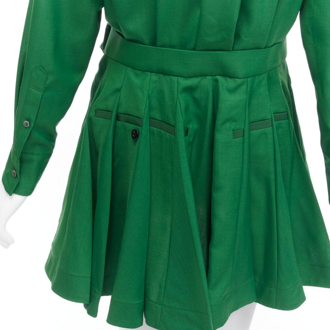 SACAI 2022 cream satin collar placket green belted pleated layered skirt shirt dress JP1 S
Reference: AAWC/A00512
Brand: Sacai
Designer: Chitose Abe
Collection: 2022
Material: Polyester, Wool
Color: Green, Cream
Pattern: Solid
Closure: Belt
Extra