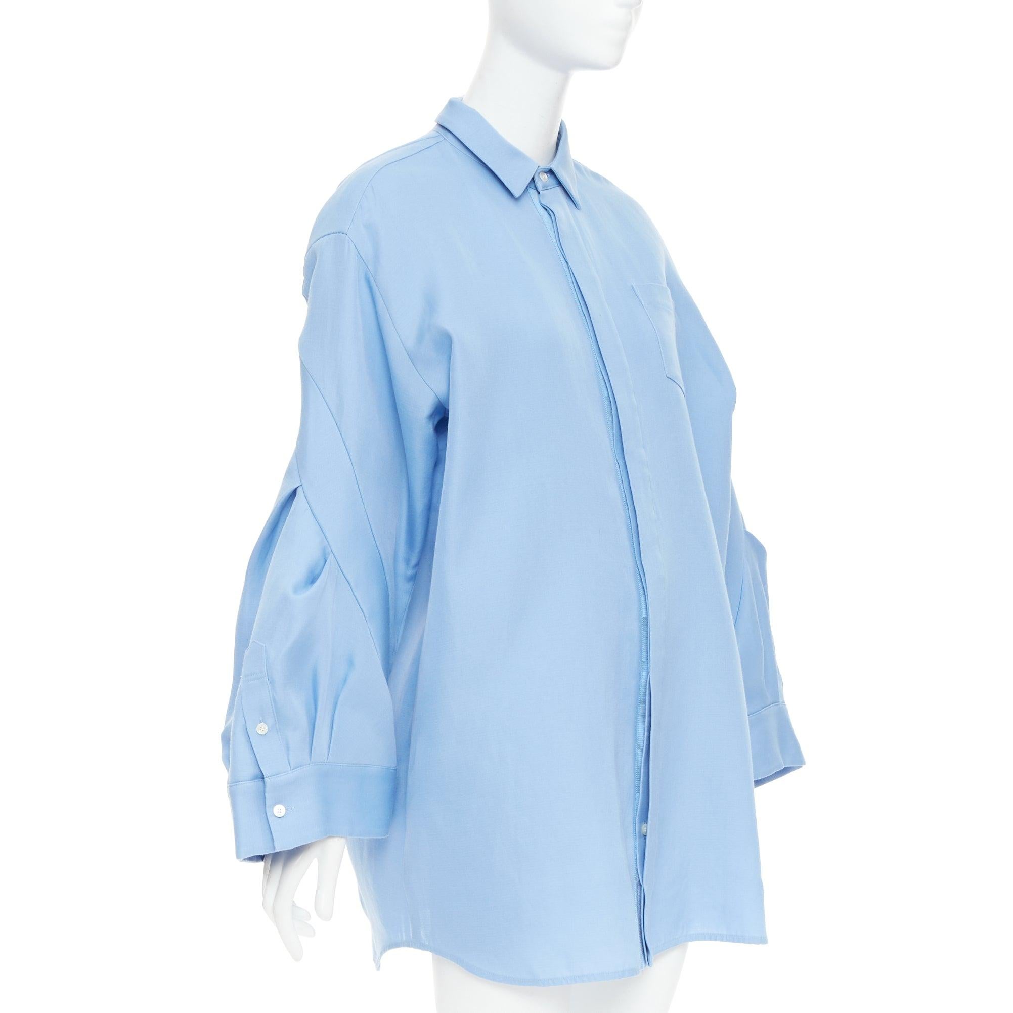Blue SACAI 2023 organza cotton exaggerated bell sleeves oversized shirt dress JP2 M For Sale
