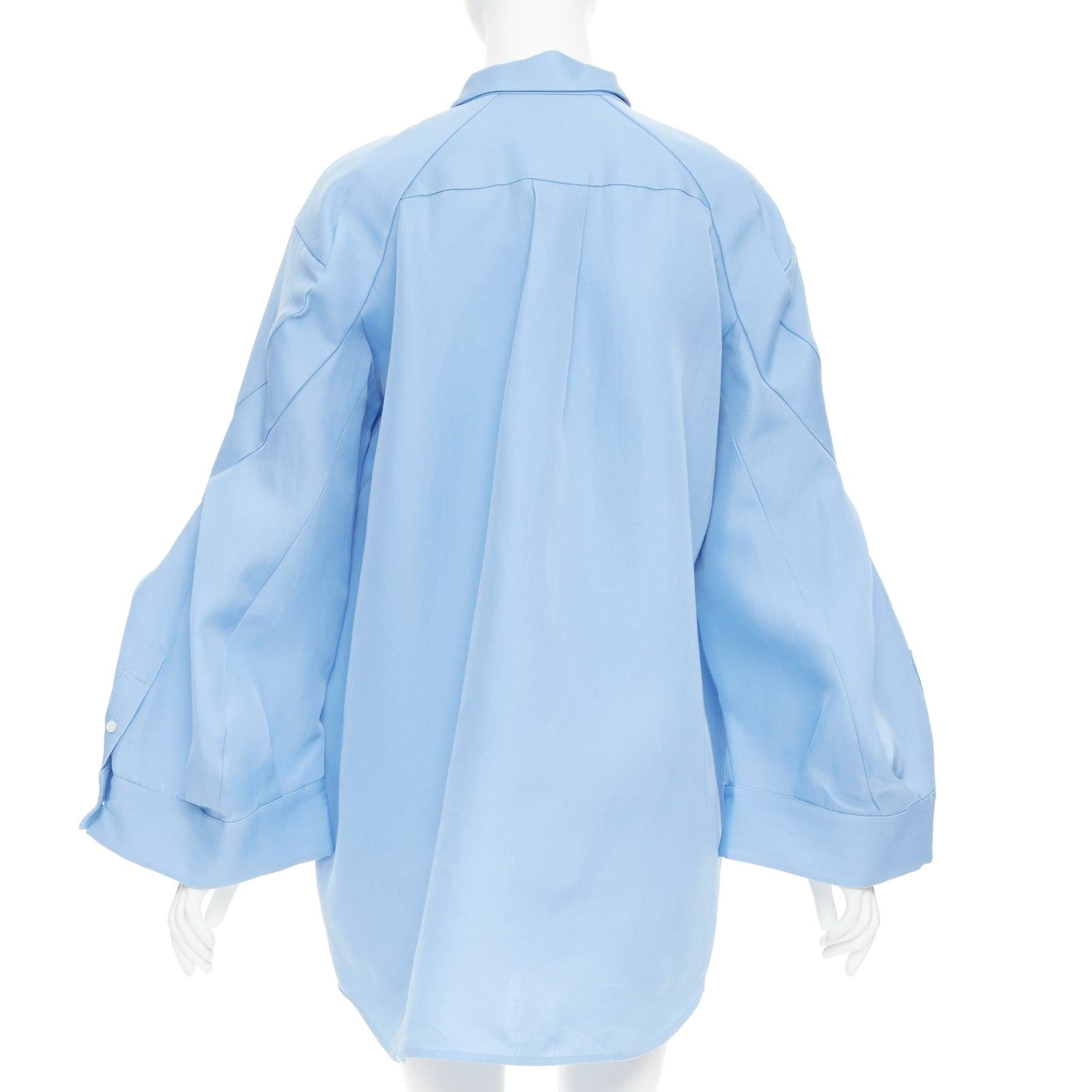 Women's SACAI 2023 organza cotton exaggerated bell sleeves oversized shirt dress JP2 M For Sale