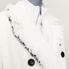 SACAI 2023 Laufsteg-Winteroberbekleidung aus Tweed mit doppelreihigem Verschluss und Fransen, cremefarben, JP1 S