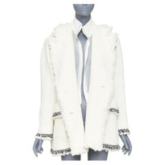 SACAI 2023 Laufsteg-Winteroberbekleidung aus Tweed mit doppelreihigem Verschluss und Fransen, cremefarben, JP1 S