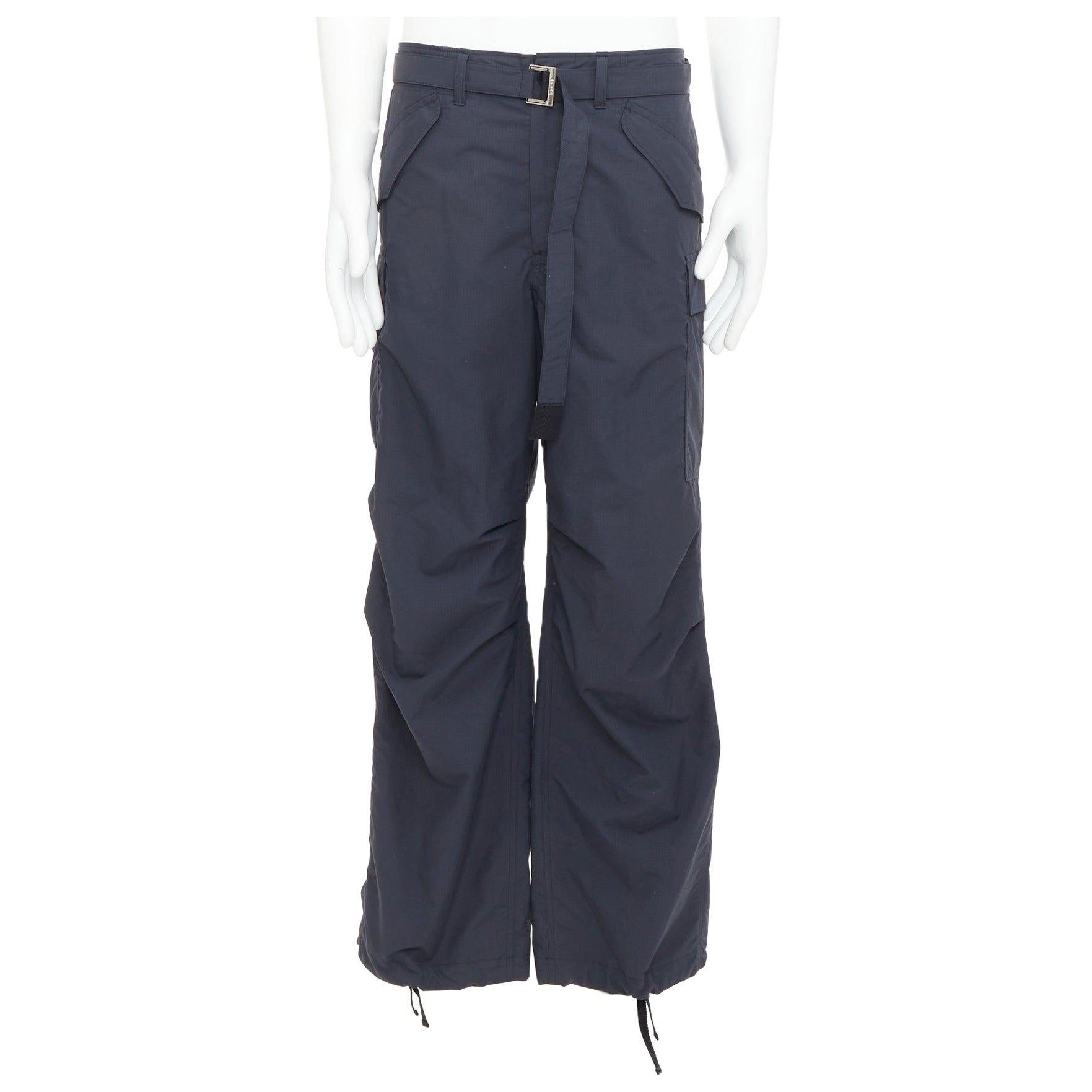 SACAI 2024 black nylon belted pocketed strapped cargo pocket pants JP2 M