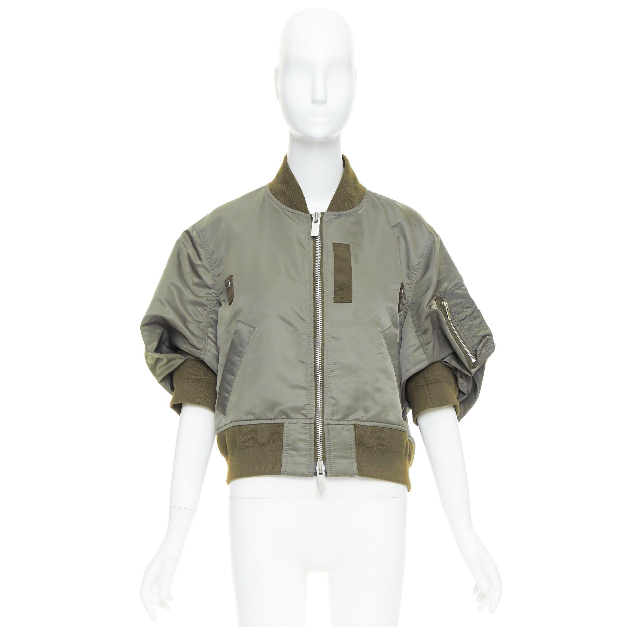 SACAI 2024 khaki nylon twill cocoon half sleeve cropped MA1 bomber JP3 L 5
