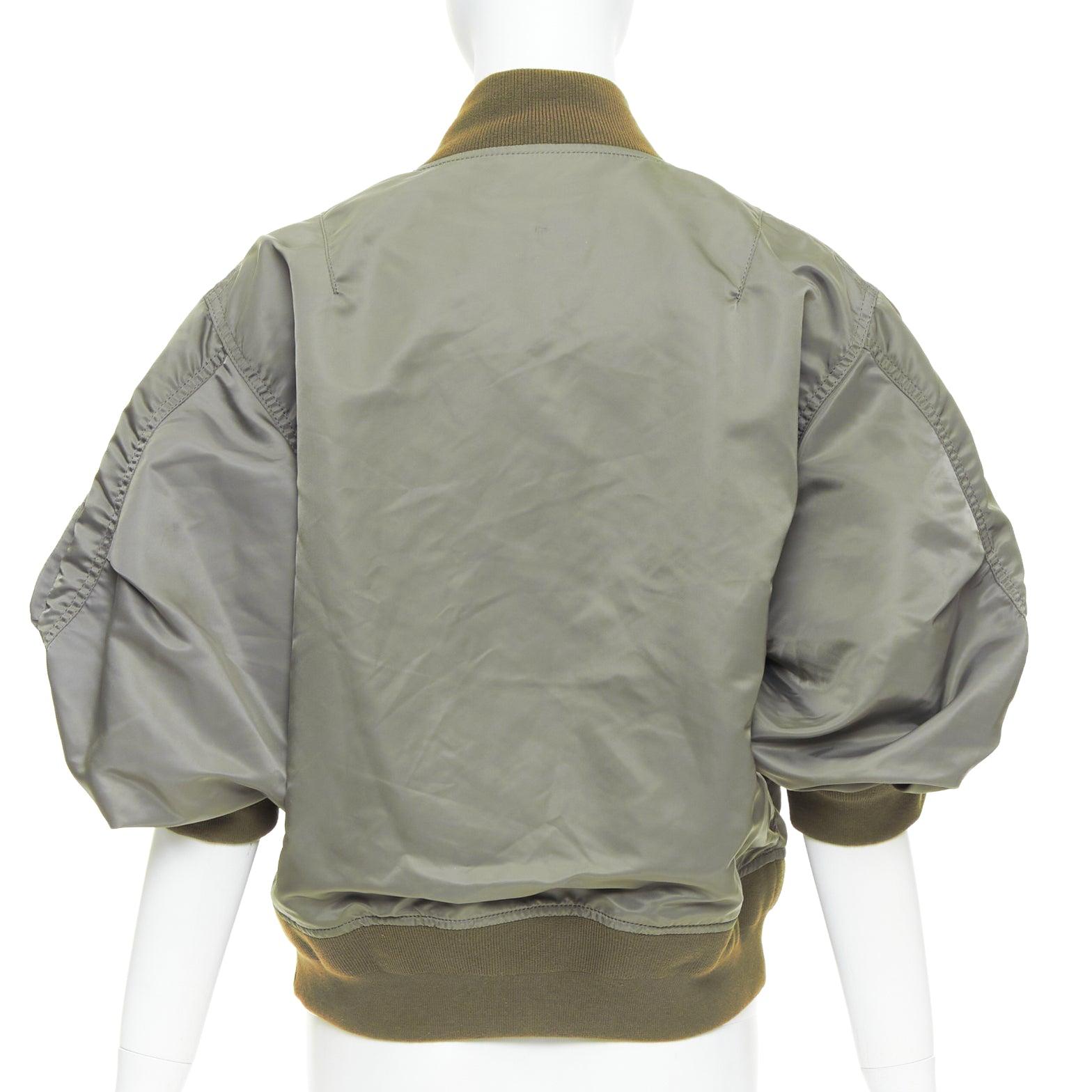 SACAI 2024 khaki nylon twill cocoon half sleeve cropped MA1 bomber JP3 L 1