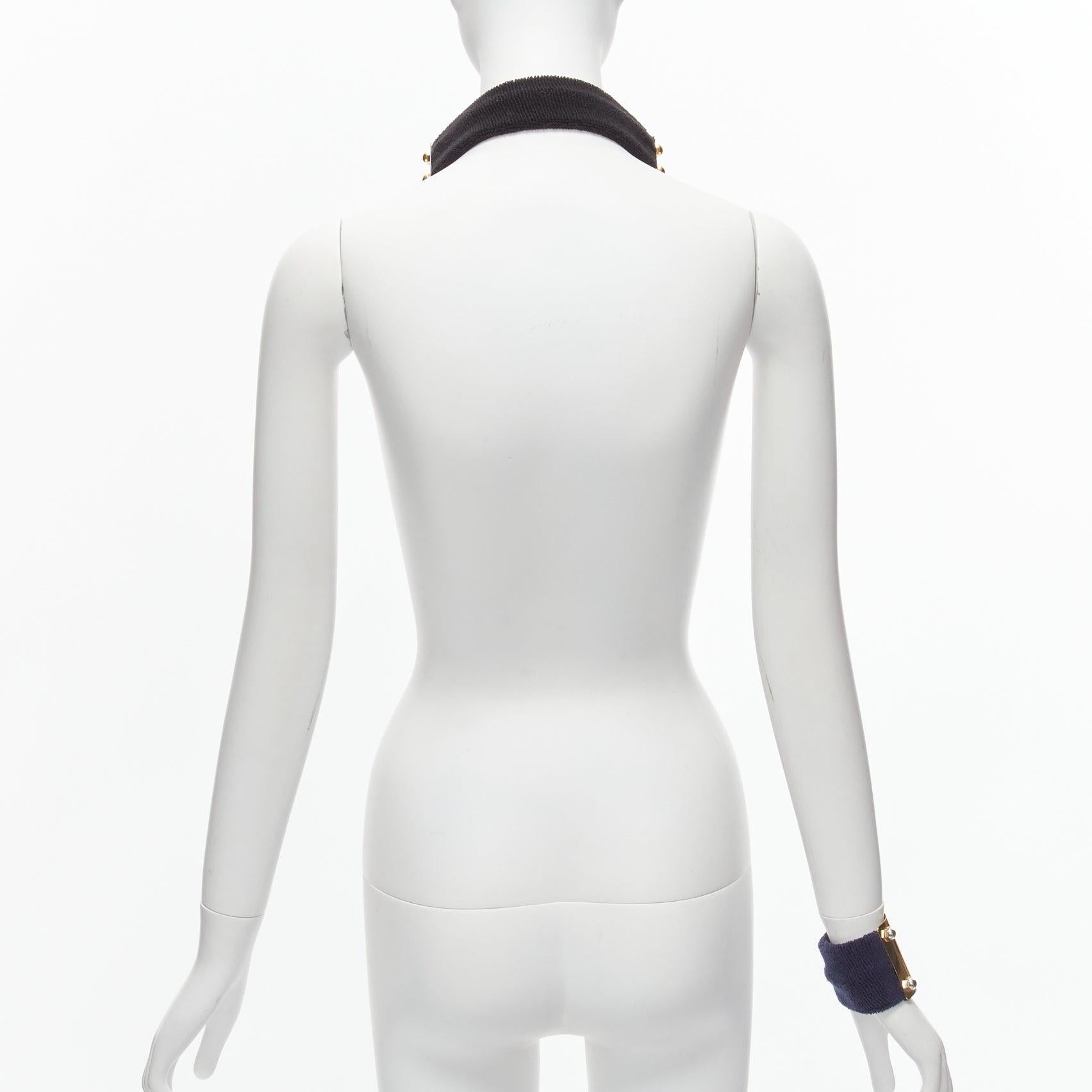 Donna Sacai AMBUSH nero oro navy borchie metalliche polsino in spugna XL set girocollo in vendita