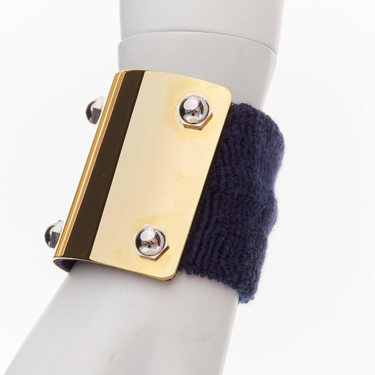 Sacai AMBUSH nero oro navy borchie metalliche polsino in spugna XL set girocollo in vendita 2
