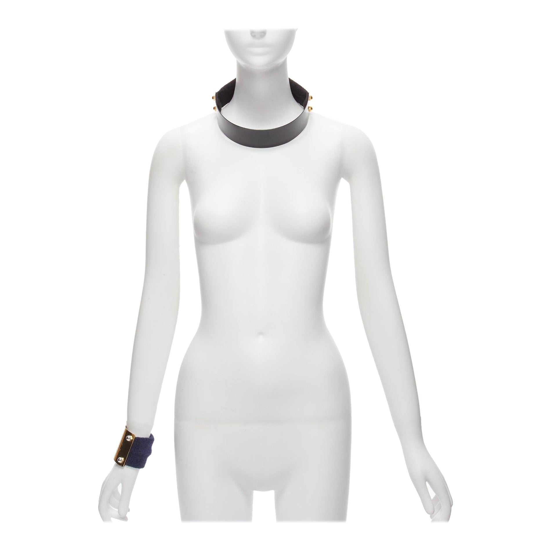 Sacai AMBUSH nero oro navy borchie metalliche polsino in spugna XL set girocollo