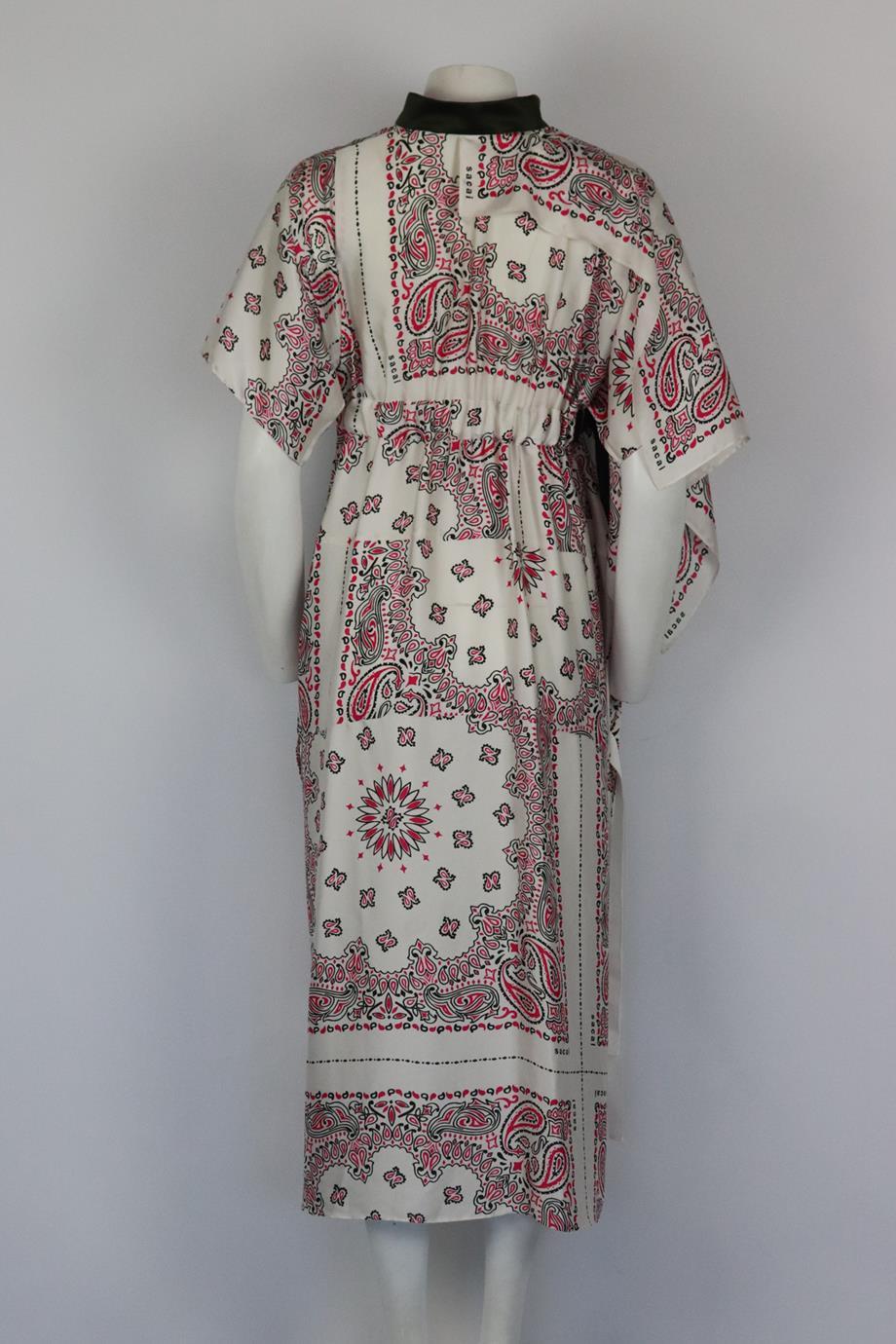 Sacai Belted Asymmetric Paisley Print Satin Midi Dress Uk 8 In Excellent Condition In London, GB