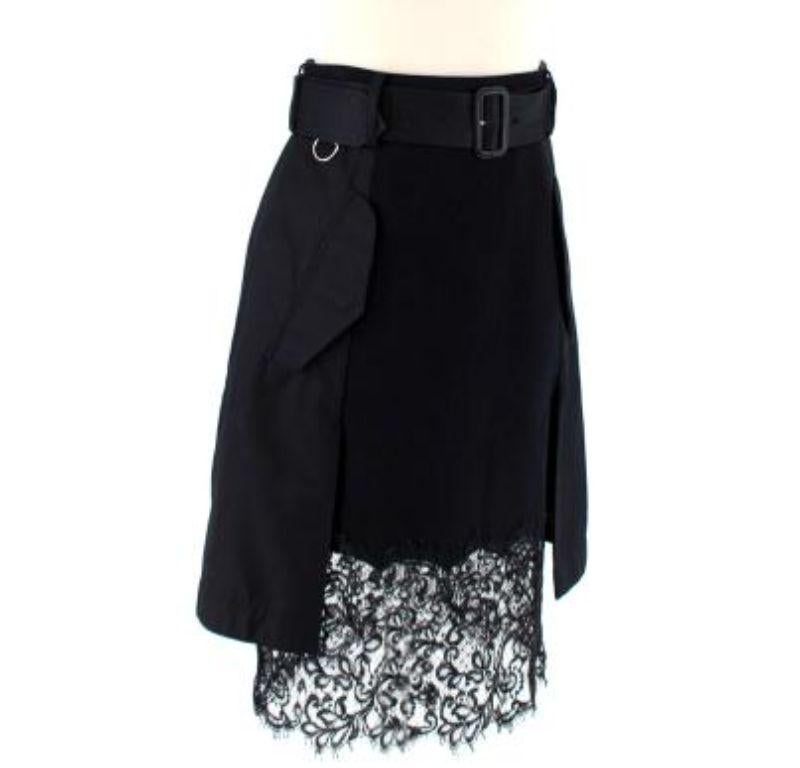 Sacai Black Belted Cargo Skirt with Wool & Lace Panels In Good Condition For Sale In London, GB