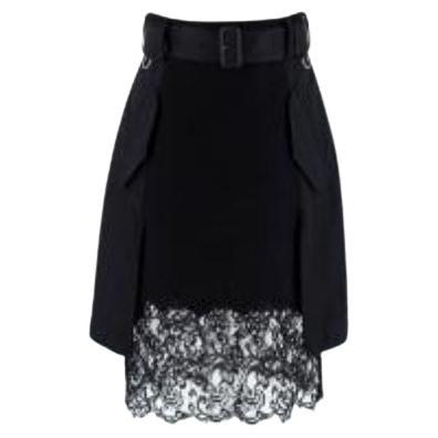 Sacai Black Belted Cargo Skirt with Wool & Lace Panels For Sale
