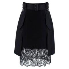 Sacai Black Belted Cargo Skirt with Wool & Lace Panels