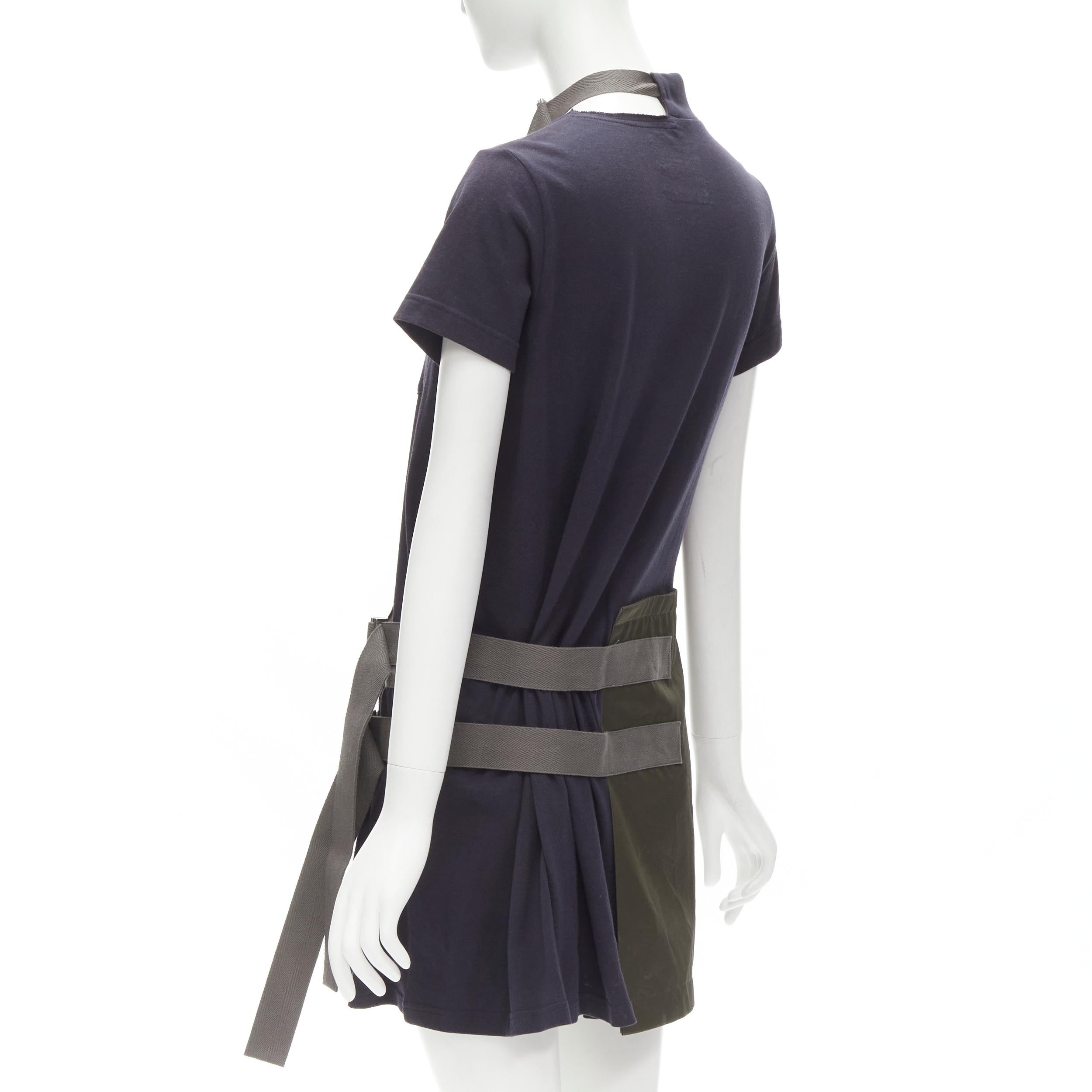 SACAI black cotton buckle tie neck military green wrap skirt dress JP1 S 1