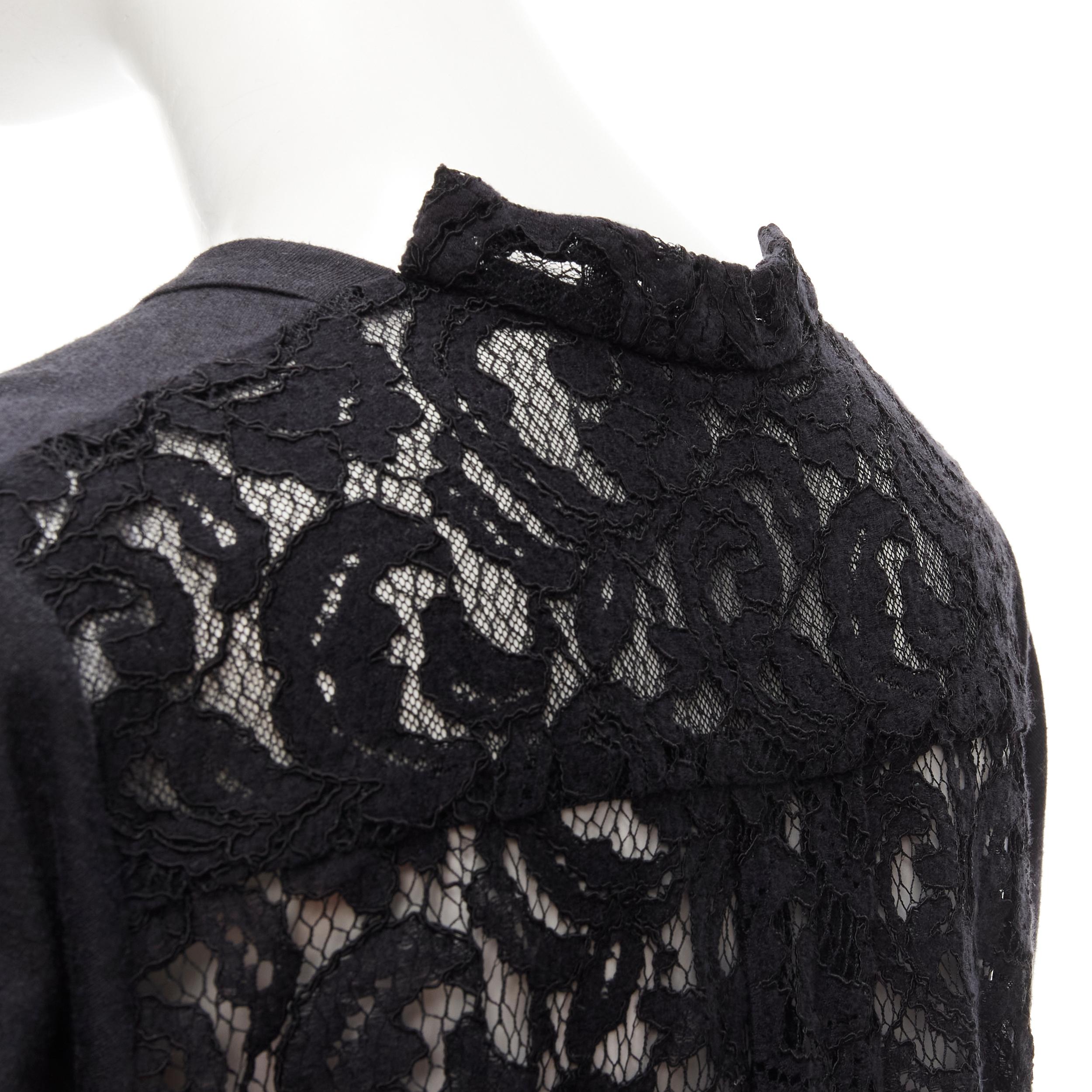 Black SACAI black cotton floral lace flare back tshirt JP1 S For Sale