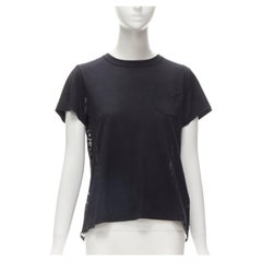 SACAI - T-shirt en coton noir à dos évasé et dentelle à fleurs JP1 S