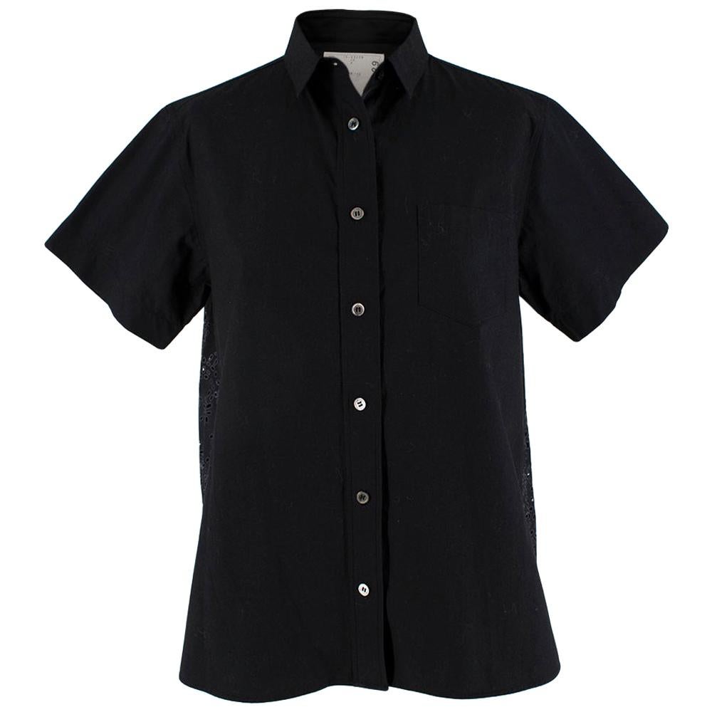 Sacai Black Cotton Shirt with Embroidered Back - Size Medium - JPN 2 For Sale