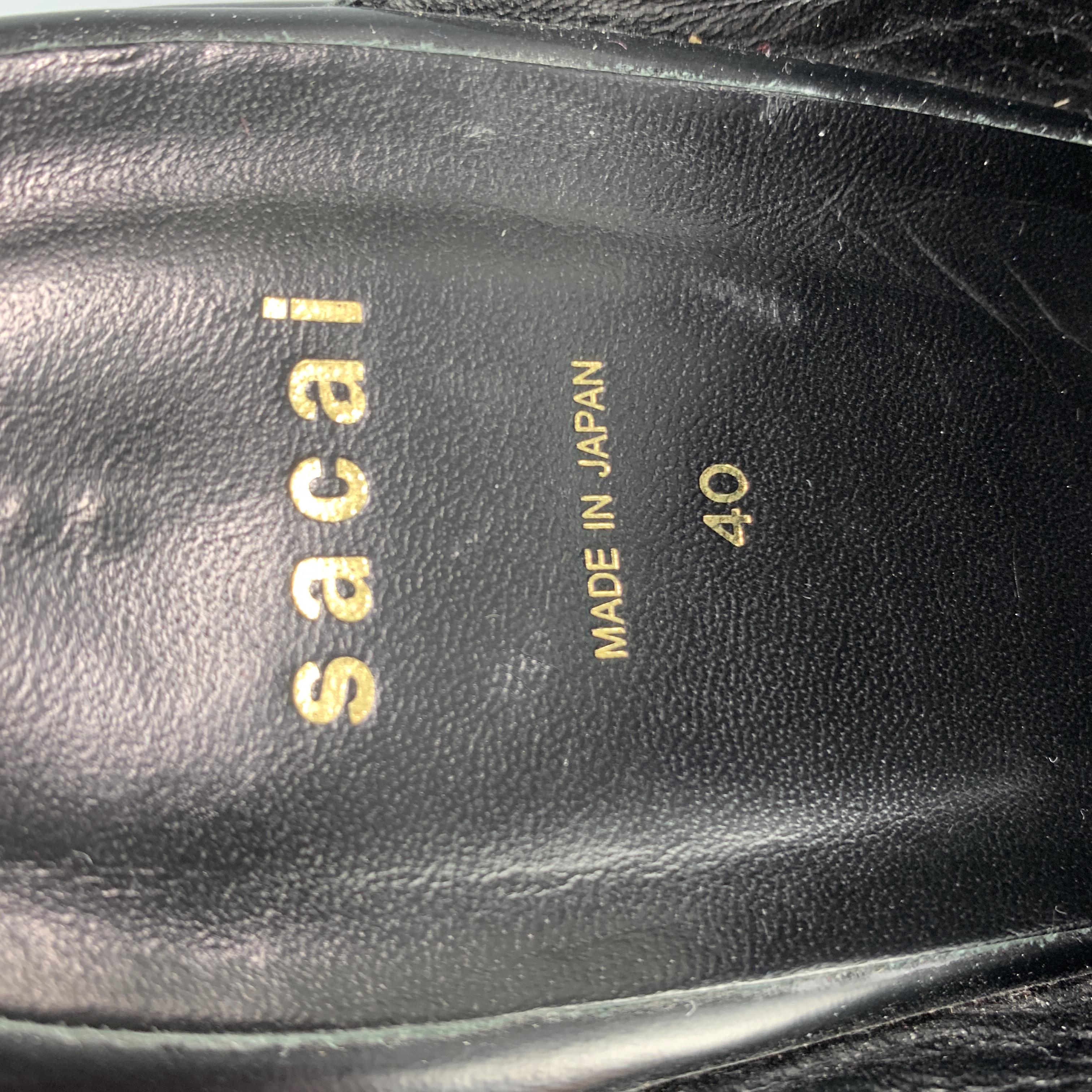 Men's SACAI Black Leather & Blue Fur Slip On Loafer Slides