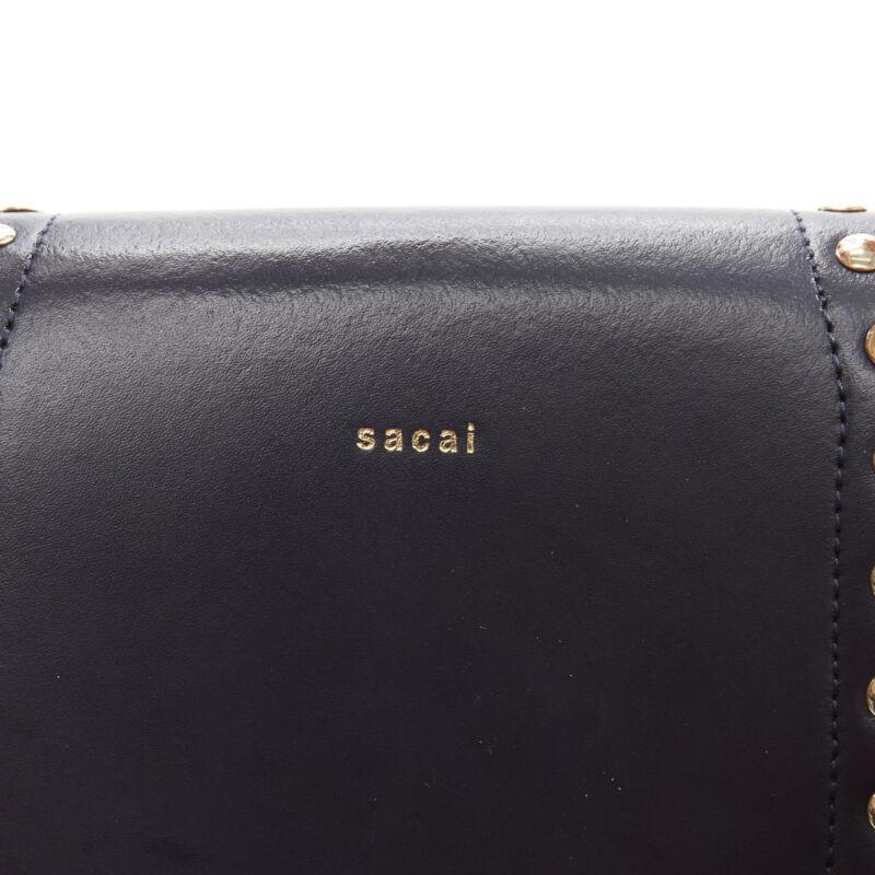 SACAI black leather gold studded fringe gold chain saddle bag 5