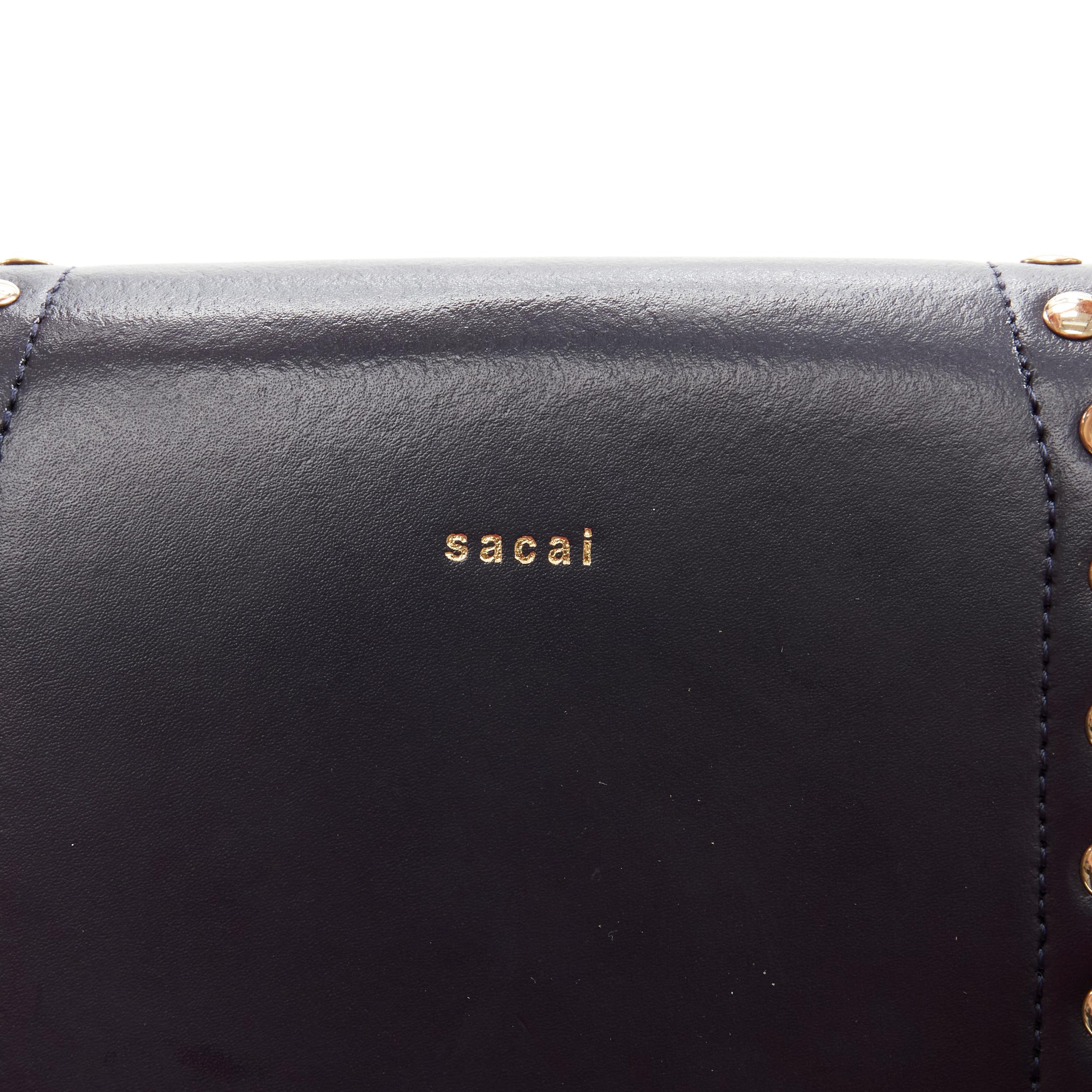 SACAI black leather gold studded fringe gold chain saddle bag For Sale 4