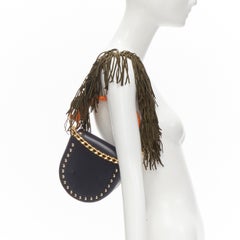 SACAI black leather gold studded fringe gold chain saddle bag