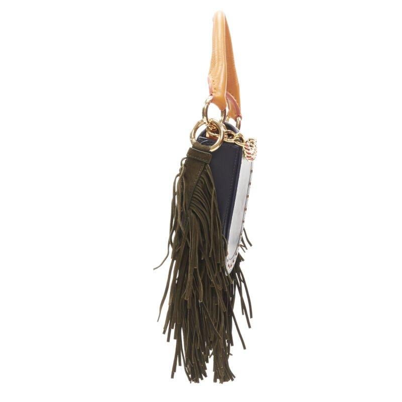 SACAI black leather gold studded fringe gold chain saddle bag In Good Condition In Hong Kong, NT