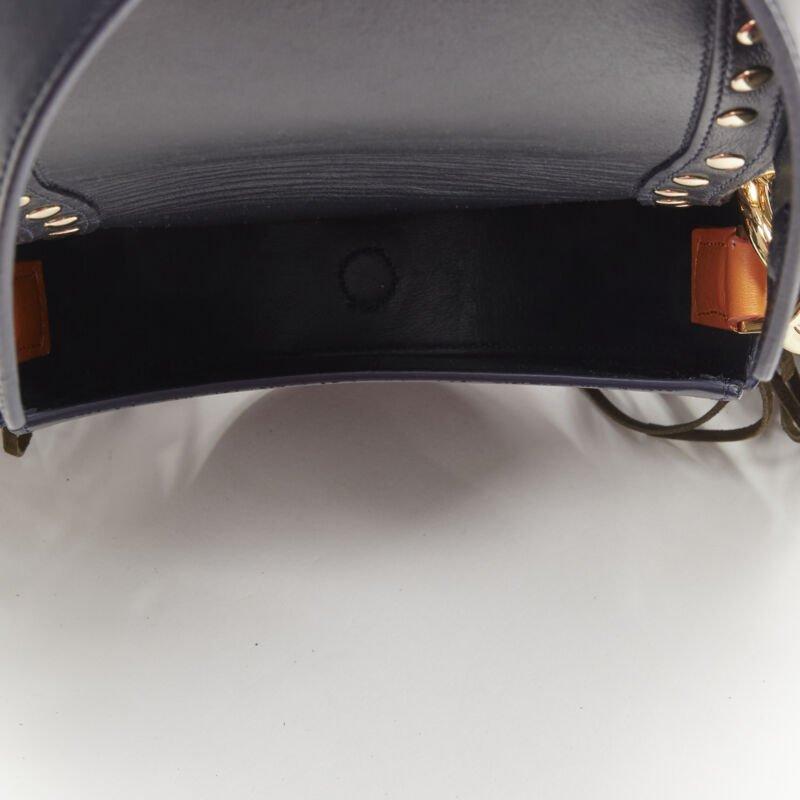 SACAI black leather gold studded fringe gold chain saddle bag 4