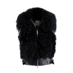 Used Sacai Black Leather Shearling Biker Gilet - US 4