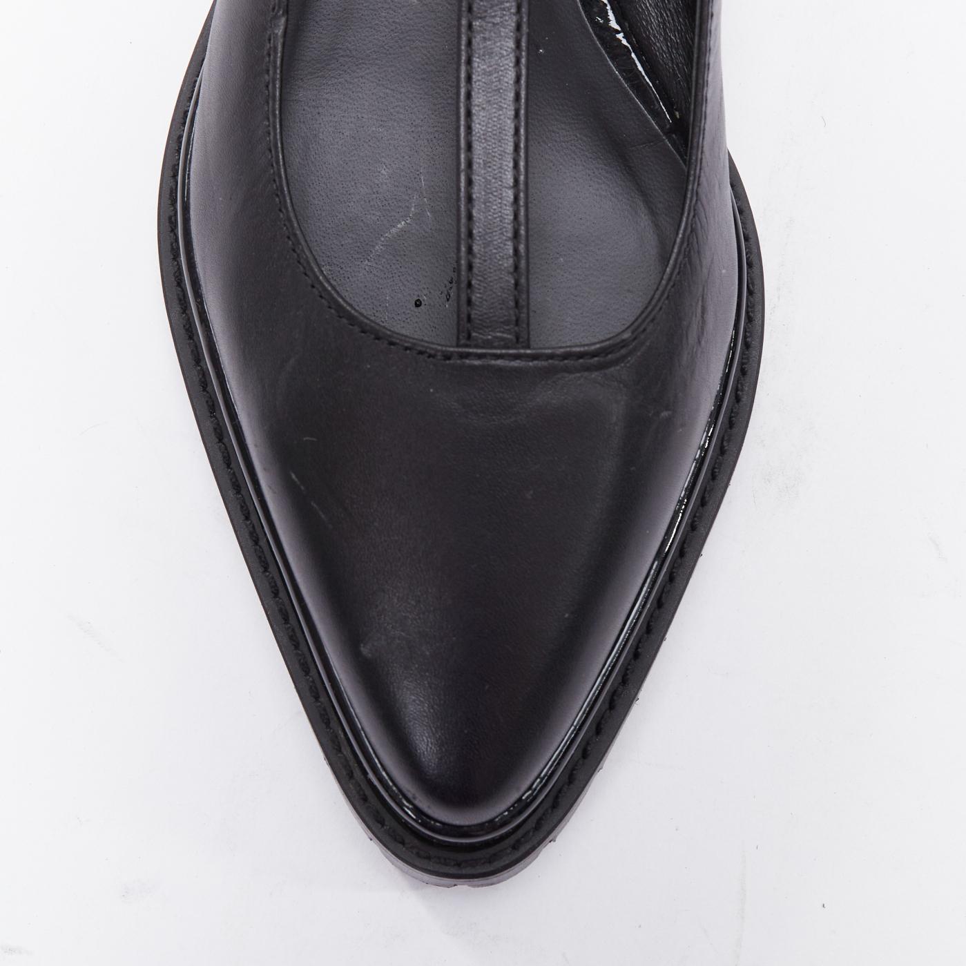 SACAI black mismatch leather patent strappy t bar maryjane shoes EU38 5