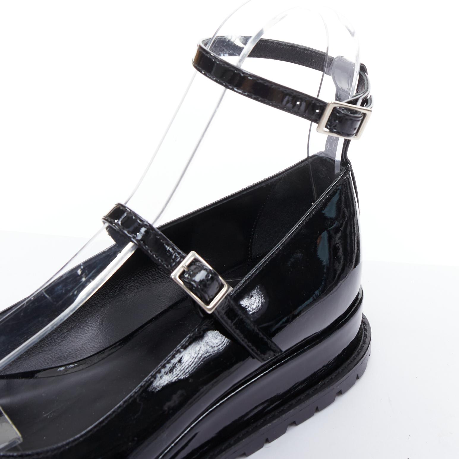 SACAI black mismatch leather patent strappy t bar maryjane shoes EU38 2