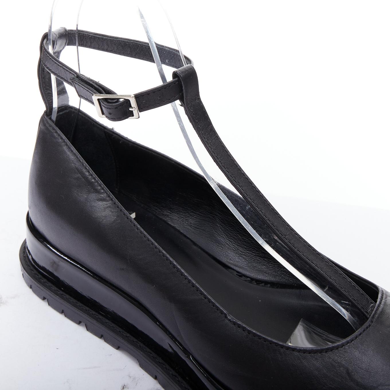 SACAI black mismatch leather patent strappy t bar maryjane shoes EU38 3