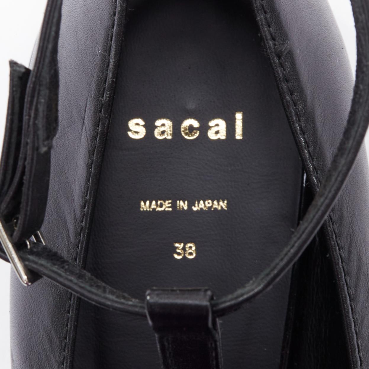 SACAI black mismatch leather patent strappy t bar maryjane shoes EU38 4