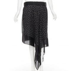 SACAI black polka dot semi-sheer drawstring asymmetric draped skirt JP2 M