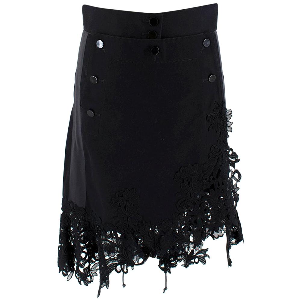 Sacai Black Sailor Button Asymmetric Lace Applique Skirt - Size Medium - 2 For Sale