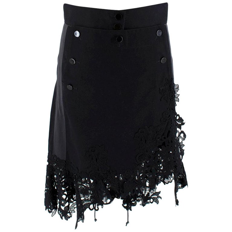 Sacai Black Sailor Button Asymmetric Lace Applique Skirt - Size Medium ...