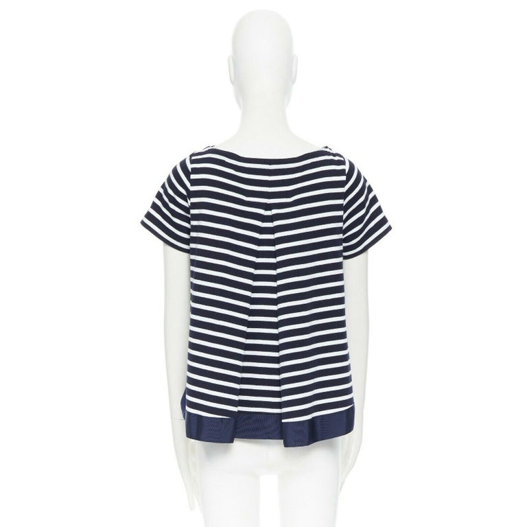 SACAI black white stripe 100% cotton A-line raglan sleeves band t-shirt JP1  S