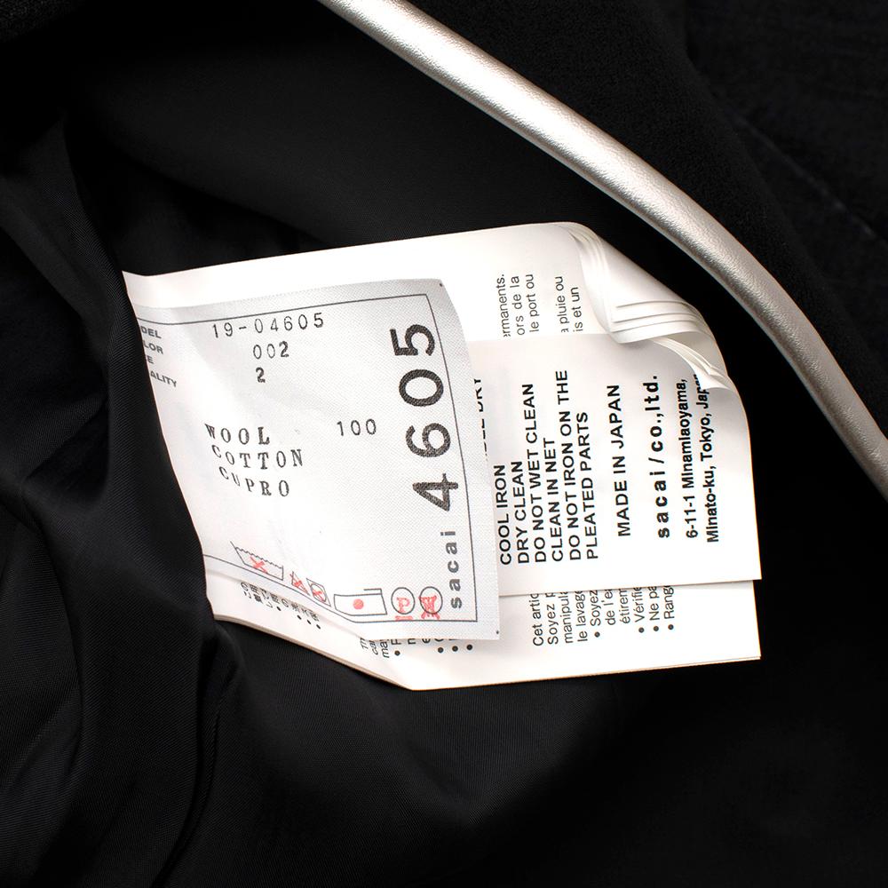 Sacai Black Wool Pleated Denim Skirt Midi Dress - Size JNP 2 (Medium) For Sale 3
