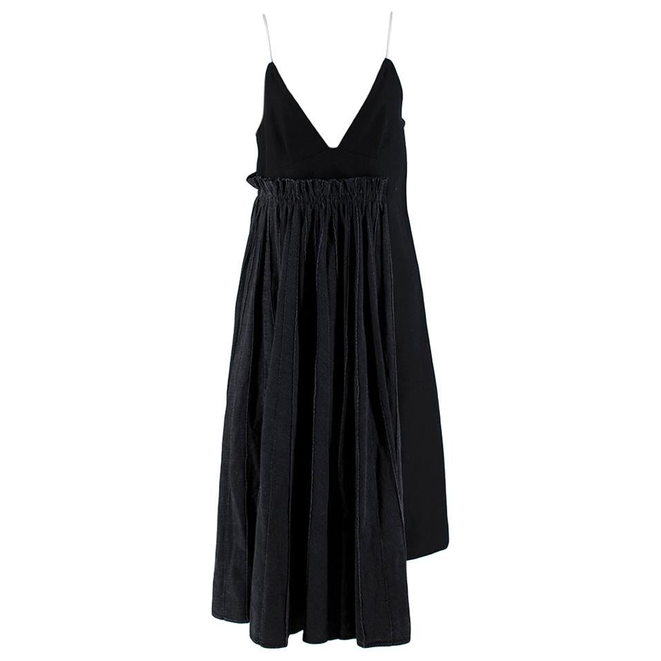 Sacai Black Wool Pleated Denim Skirt Midi Dress - Size JNP 2 (Medium) For Sale