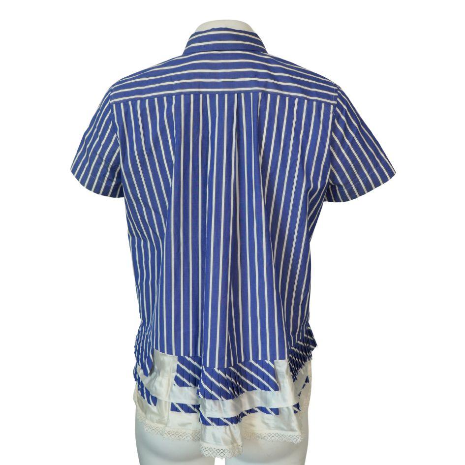 Donna Sacai Blue and White Striped Button Up Top in vendita