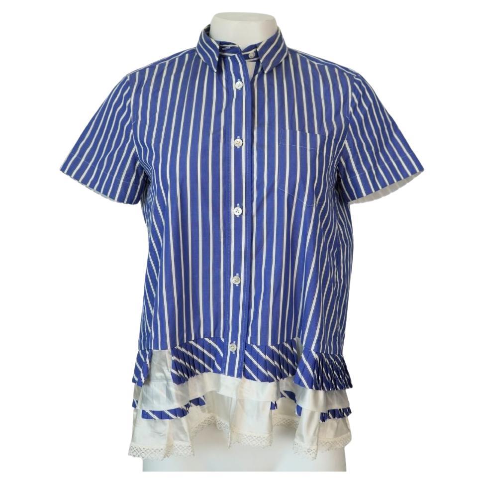 Sacai Blue and White Striped Button Up Top in vendita